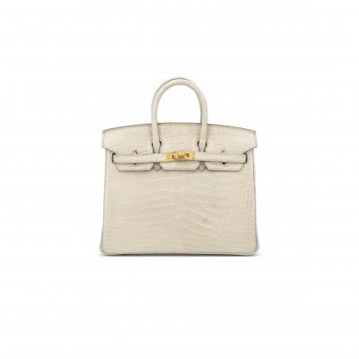 HERMÈS MASTER BIRKIN 25 CROCODILE LEATHER GLACIER WHITE GOLD BUCKLE H041354CK29 (25*20*13cm)